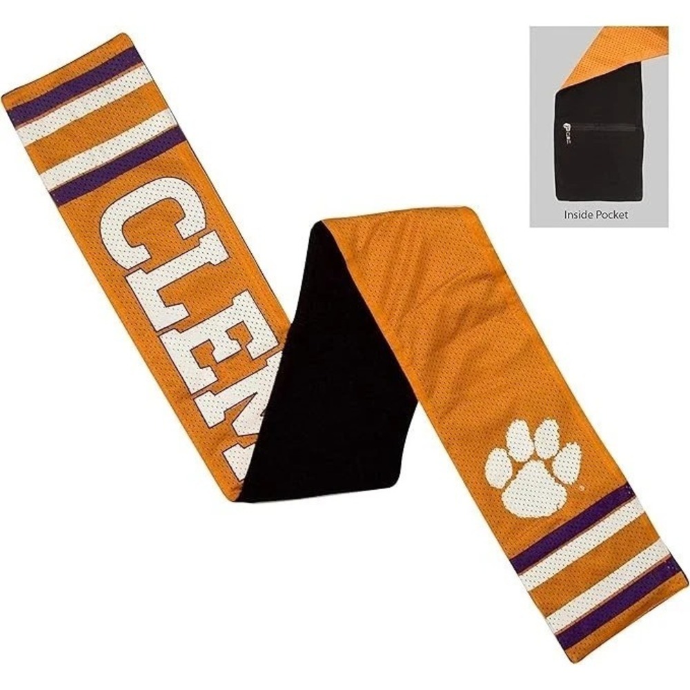 Clemson Tigers NCAA Jersey Scarf Zip Pocket Football Fleece Lined